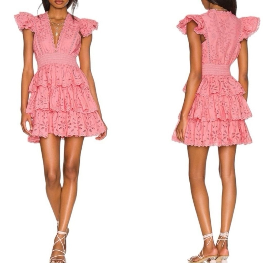 Rococo Sand Pink Eyelet Tiered Ruffle Mini Dress